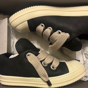 Rick Owens Black and Cream High-Top Sneakers